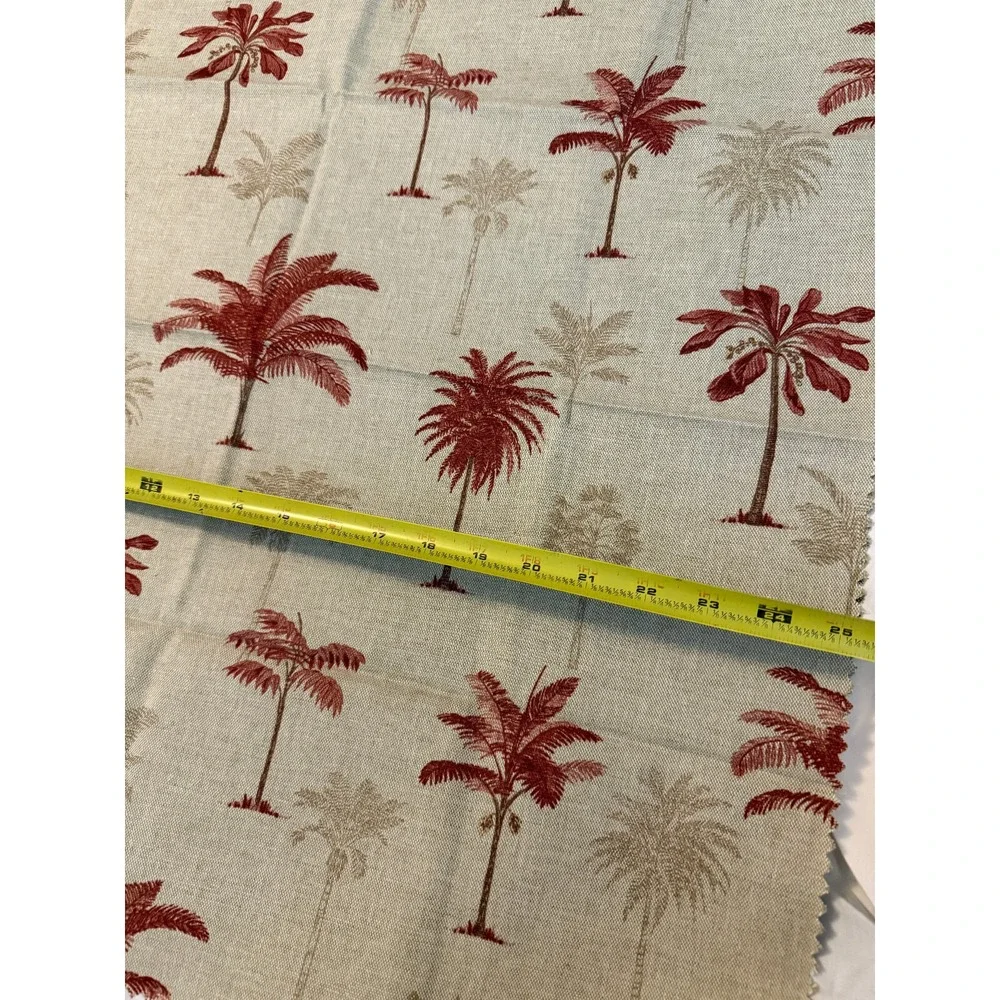 Lot of 3 Linen Fabric w/ Tropical‎ Island Palm Trees blue red 25